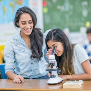 teacher in science class