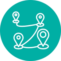 drawing of location pins on a teal circle